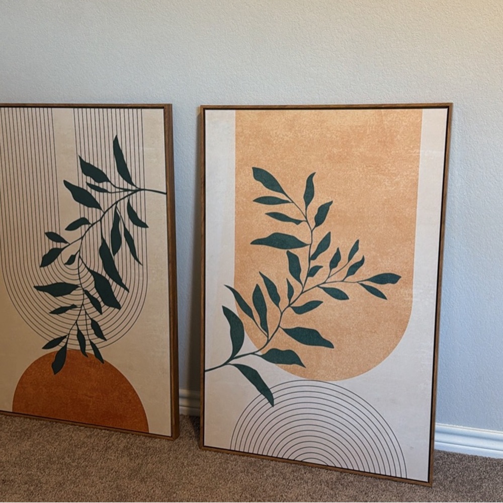 Abstract Botanical Wall Art Set in Green and Orange